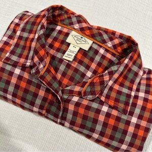 St. John's Bay Red, Orange, Mint Green Plaid Button Down Shirt • Petite Large